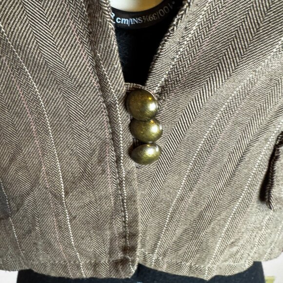 Vintage EDC by Esprit Brown Stripe Crop Short Sleeve Jacket Medium - Picture 2 of 7